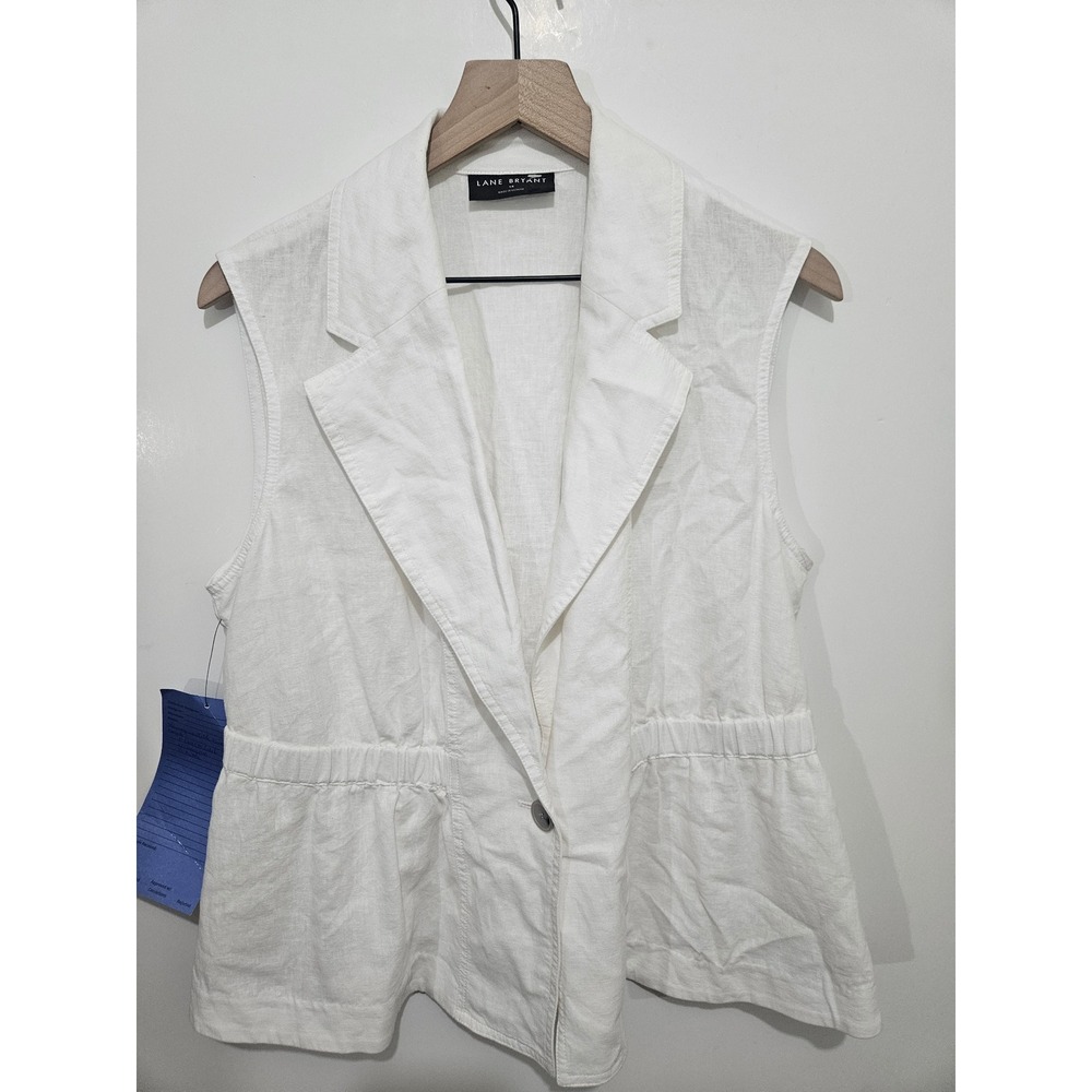 Lane Bryant White Linen Blend Sleeveless Blazer‎ Vest Peplum Waist Size 14 NEW